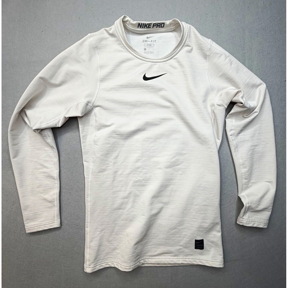 Nike Pro Dri-FIT Mens Small White Long Sleeve Fitted Training Top 838048-100